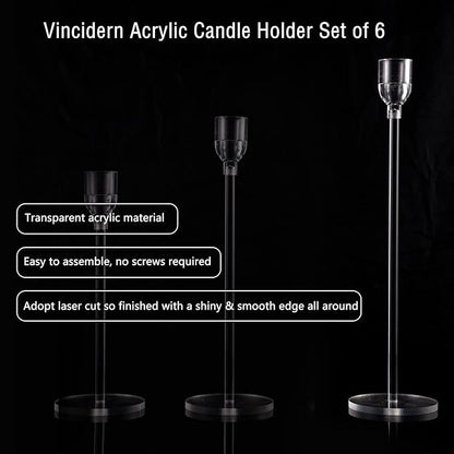 Vincidern 18pcs Clear Taper Candle Holders for Table Centerpieces, Acrylic Candle Holder Set for Wedding, Events, Party, Christmas, Halloween, Clear Decorative Candlestick Holders