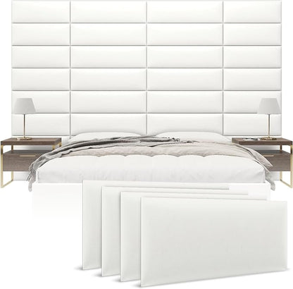 Vänt Upholstered Wall Panels - King/Cal King Size Wall Mounted Headboards - Vintage Leather White Dove - Twin/King - Set of 4 Panels (Each Individual Panel 39"x11.5")