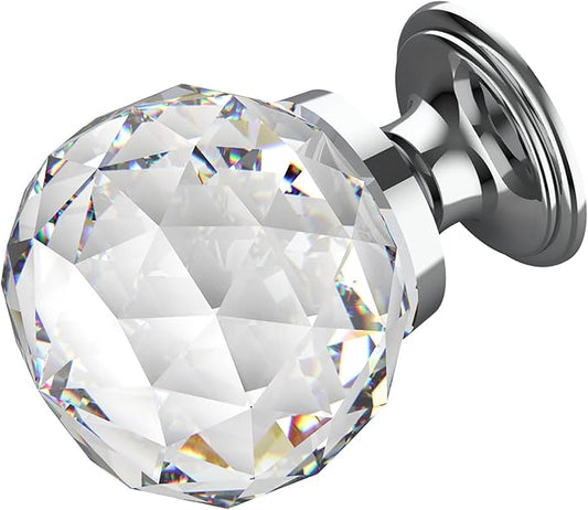 Alzassbg 6 Pack Clear Crystal with Chrome Plated Drawer Knobs, 1-1/5 Inch(30mm) Cabinet Knobs Round Diamond Crystal Knobs for Drawers AL1002CP