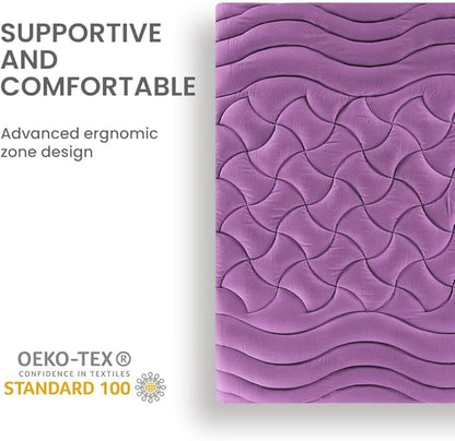 SLEEP ZONE Cooling Mattress Topper Twin XL for College Dorm, Premium Zoned Quilted Mattress Pad, Fitted Mattress Protector Cover Washable, Deep Pocket 8-21 inch, Purple, Twin XL