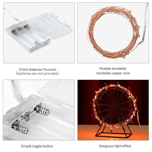 Mini Halloween Fairy Lights Battery Operate, 4 Pack Copper Wire Night Lights 3*AAA Battery Powered Led Starry Fairy String Lights for Bedroom, Christmas, Party, Decoration(5m/16ft Orange)