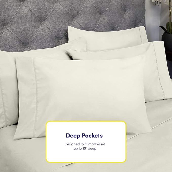 Sweet Home Collection 6 Piece 1500 Supreme Collection Brushed Microfiber Deep Pocket Sheet Set-2 Extra Pillow Cases, Great Value, Rv Short Queen, Ivory
