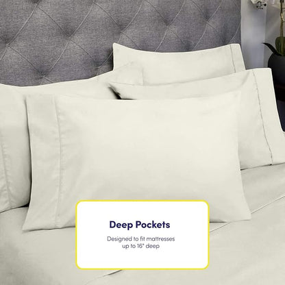 Sweet Home Collection 6 Piece Bed Sheets 1500 Supreme Collection Microfiber Deep Pocket Set-Extra Pillow Cases, Value, Queen, Ivory