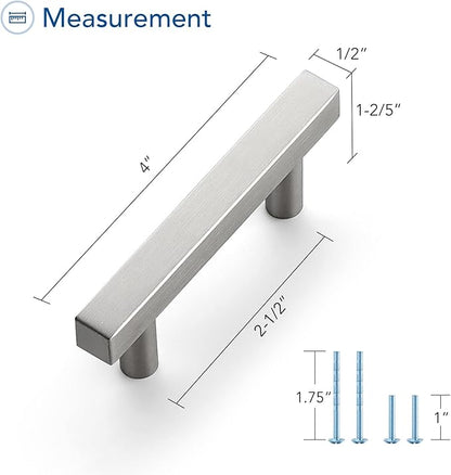 Ravinte Brushed Nickel Cabinet Handles 25 Pack 2-1/2 inch Satin Nickel Square Cabinet Pulls Silver Hardware for Kitchen Cabinets 4 inch Overall Length Stainless Steel Drawer Pulls