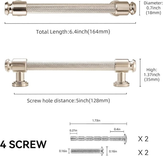 10 Pack 5 inch(128mm) Brushed Satin Nickel Kitchen Cabinet Handles Knurled Cabinet Pulls Silver Drawer Pulls Kitchen Cabinet Hardware