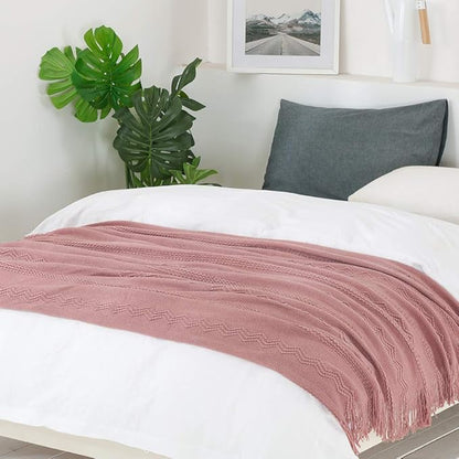BOURINA Coral Pink Throw Blanket 50x60 Inches Throw Textured Solid Soft Sofa Couch Decorative Knit Blanket