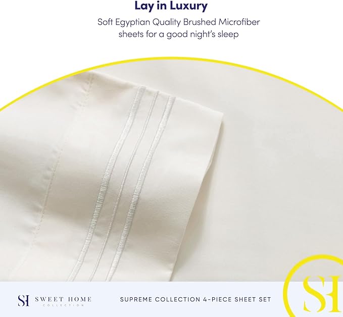 King Size Sheets - Breathable Luxury Bed Sheets with Full Elastic & Secure Corner Straps Built In - 1800 Supreme Collection Extra Soft Deep Pocket Bedding, Sheet Set, EXTRA DEEP pocket - King, Ivory