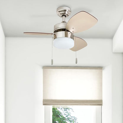 Honeywell Ceiling Fans Ocean Breeze Modern 30 Inch Ceiling Fan with Light, Pull Chain LED Indoor Fan with 3 Blades, Satin Nickel and Light Oak Blade Finish Options, Brushed Nickel (50601-01)