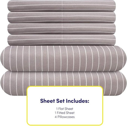 King Size Bed Sheets - 6 Piece 1500 Supreme Collection Fine Brushed Microfiber Deep Pocket King Sheet Set Bedding - 2 Extra Pillow Cases, Great Value, King, Pinstripe Gray