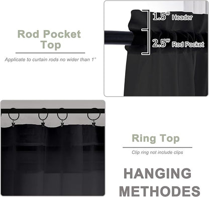 OWENIE Extra Long Black Sheer Curtains 144 inch 2 Panels Set, Translucent Backdrop Window Scarf Drapes for Canopy Bed/Wedding/Living Room/Anniversary, 12FT Length, Each 59Wx144L in, 2PCS