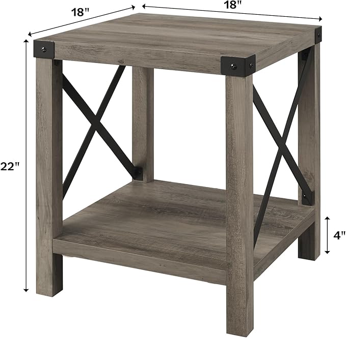 Walker Edison Sedalia Modern Farmhouse Metal X Side Table, 18 Inch, Grey Wash