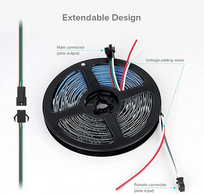 SEZO WS2812B LED Strip Light 3.3FT/1M 60LEDs/m Individually Addressable Programmable 5050SMD Digital RGB Alloy Wires Flexible Dream Color IP30 Non-Waterproof PCB Black DC5V