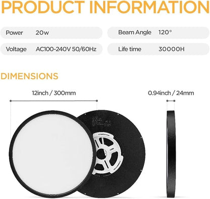 TALOYA Flush Mount LED Ceiling Light Fixture Black,12 Inch 20 Watt, Thin Ceiling Lamp Surface Mount for Kitchen Bedroom Utility Laundry Closet Room,5 Color Temperatures in One