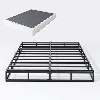 Queen Box Spring 7 Inch Low Profile Box Spring Queen Size Bed Base, 3000 lbs Black Heavy Duty Metal Mattress Foundation with Easy Clean Fabric Cover,Easy Assembly