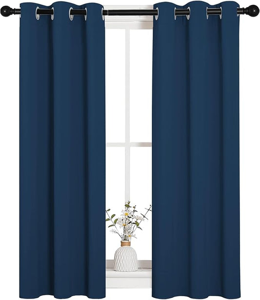 NICETOWN Window Curtain Panels, Thermal Insulated Solid Grommet Blackout Draperies/Drapes for Basement (Moroccan Blue, 1 Pair, 29 by 45-inch)