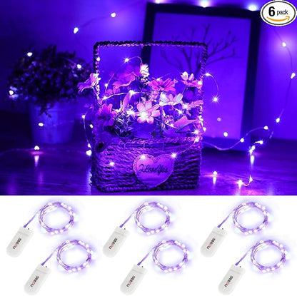 YKB 6 Pack Purple Fairy String Lights Battery Operated Fairy Lights Starry String Lights on 3.3ft/1m Silvery Copper Wire DIY Christmas Decoration Costume Wedding Party Halloween Easter