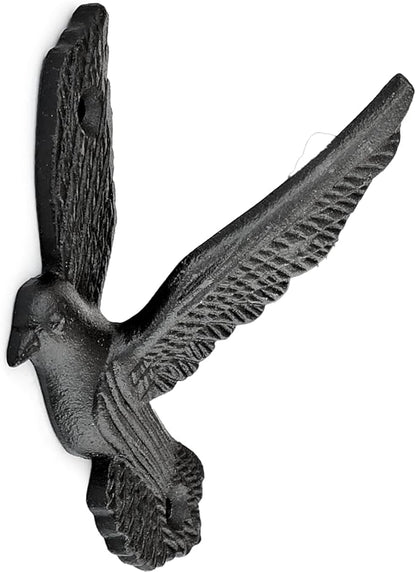 Ambipolar Flying Style Iron Cast Decorative Pigeon Bird Wall Mounted Coat Hooks, 5 Pieces, Black