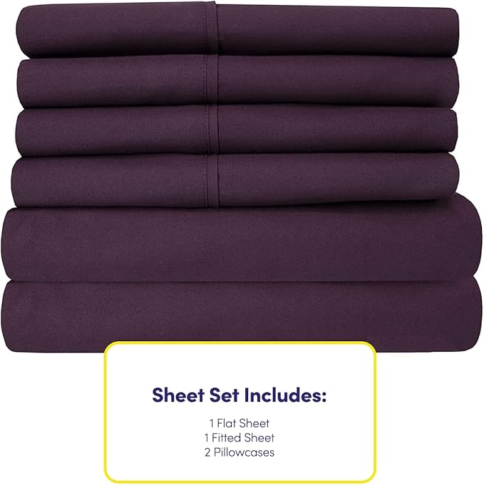 Twin XL Size Bed Sheets - 4 Piece 1500 Supreme Collection Fine Brushed Microfiber Deep Pocket Twin X-Large Sheet Set Bedding - 1 EXTRA PILLOW CASES, GREAT VALUE, Twin XL, Purple
