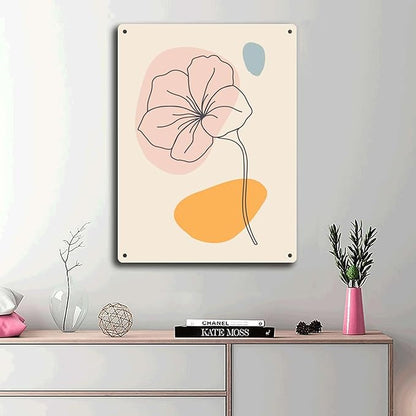 Metal Tin Signs Abstract Flower Line Art Metal Tin Signs 12x16inch Tin Sign