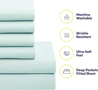 Sweet Home Collection 7 Piece Comforter Set Bag Solid Color All Season Soft Down Alternative Blanket & Luxurious Microfiber Bed Sheets, Aqua, Twin (Pack of 4)