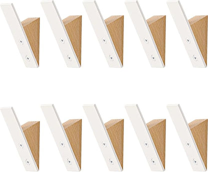 Homeforia Beech Wood Coat Hooks, High End Beech Wood & White Metal Wall Mounted Clothing Hooks, Mid-Century Modern Coat Hooks, Heavy Duty Wooden Hooks for Hanging Coats, Hats, Towels & More, Set of 10