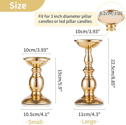 2 Pcs Gold Pillar Candle Holders, Gold Candlestick Most Ideal for 3" Pillar Candles, Gifts for Wedding, Party, Home, Spa, Reiki, Votive Candle (2 x L)