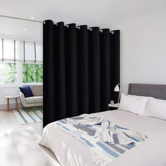 NICETOWN Room Separating Divider, Room Divider Curtain Screen Partition, Function Thermal Blackout Patio Door Panel, Sliding Door Insulated Curtain for Patio, Black, 8.3ft Wide x 10ft Long
