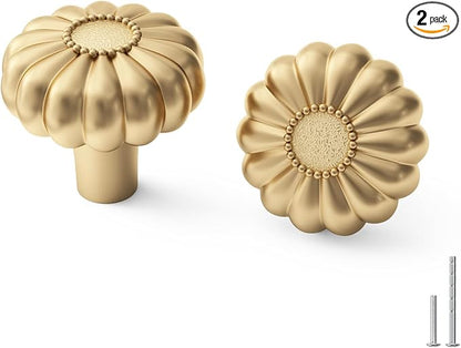 goldenwarm 2 Pack Gold Dresser Knobs for Drawer Knob for Cabinet Pulls Luxury Hardware Handle Brushed Brass Vintage Pull