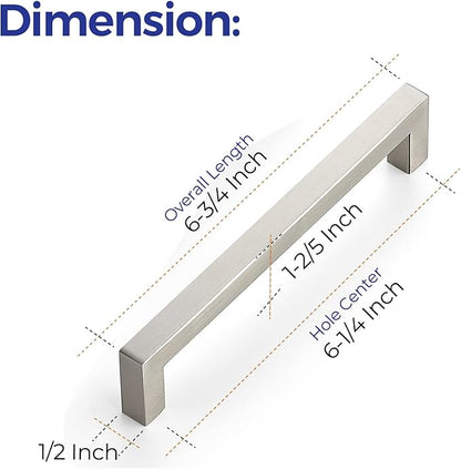 Ravinte 32 Pack 6-1/4 Inch Kitchen Square Cabinet Handles Satin Nickel Pulls Brushed Nickel Kitchen Cabinet Hardware Handles for Cupboard Drawer Pulls