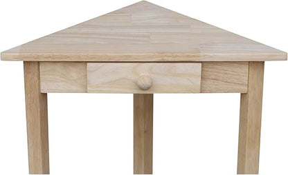 IC International Concepts Corner Accent Table Solid Real Wood, Sturdy Parawood, 19.7" W x 9.9" D x 24" H, DIY, Paint/Stain Ready, Unfinished