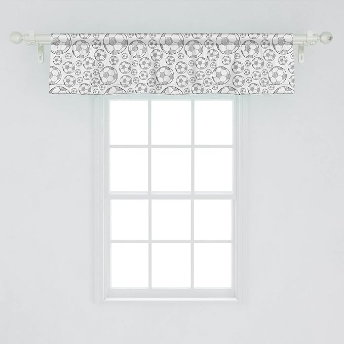 Lunarable Soccer Window Valance Pack of 2, Monochrome Sketch Composition Sports Themed Illustration Simplistic Design, Rod Pocket Curtain Valances for Kitchen Bedroom, 54" X 12", White Black