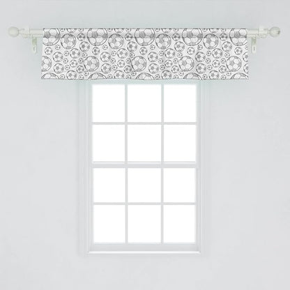 Lunarable Soccer Window Valance Pack of 2, Monochrome Sketch Composition Sports Themed Illustration Simplistic Design, Rod Pocket Curtain Valances for Kitchen Bedroom, 54" X 12", White Black