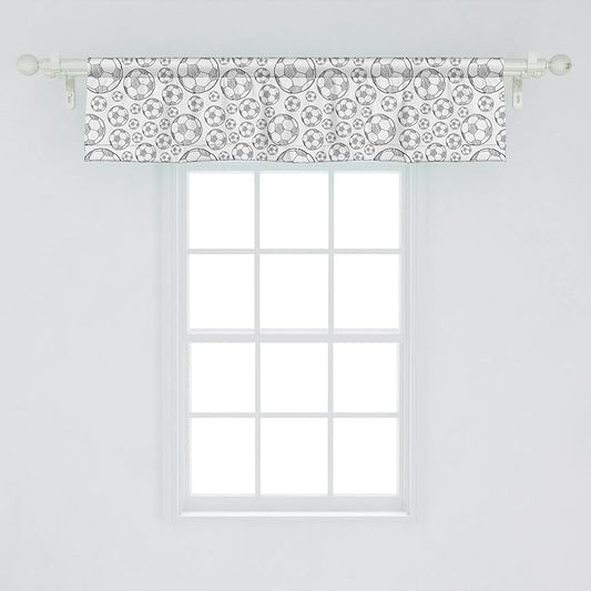 Lunarable Soccer Window Valance Pack of 2, Monochrome Sketch Composition Sports Themed Illustration Simplistic Design, Rod Pocket Curtain Valances for Kitchen Bedroom, 54" X 12", White Black