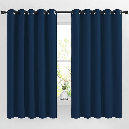 NICETOWN Moroccan Blue Blackout Kids Room Curtains, Grommet Thermal Curtains & Drapes Room Darkening Window Treatment Sound Reducing for Bedroom, 2 Panels, W66 x L66