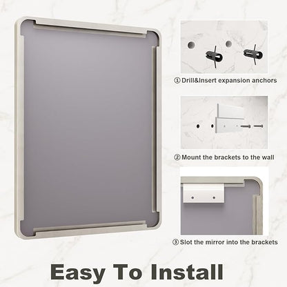 55x30 Inch Brushed Nickel Bathroom Mirror, Large Brushed Silver Metal Framed Wall Mirror, Rounded Corner Rectangle Modern Vanity Mirror, Tempered Glass, Anti-Rust, Shatterproof (Horizontal/Vertical)