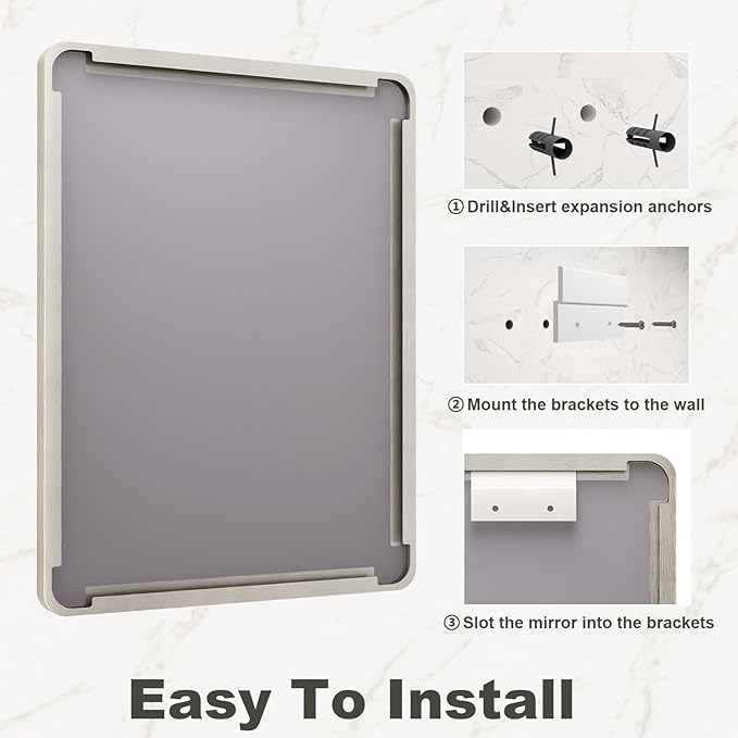 48x30 Inch Brushed Nickel Bathroom Mirror, Large Brushed Silver Metal Framed Wall Mirror, Rounded Corner Rectangle Modern Vanity Mirror, Tempered Glass, Anti-Rust, Shatterproof (Horizontal/Vertical)