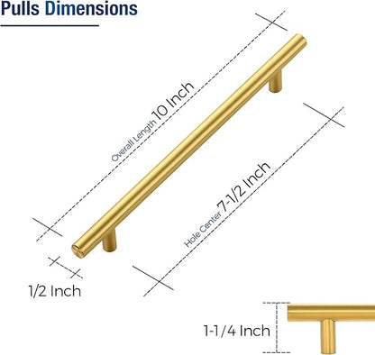 JOY DECOR 3 Pack Cabinet Handles, Gold Cabinet Pulls, 7-1/2 in Hole Center Kitchen Cabinet Handles, Stainless Steel T Bar Handles for Dresser Drawers