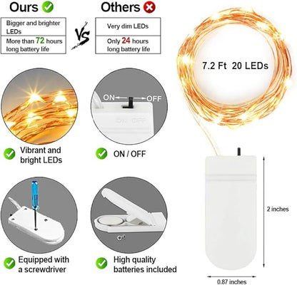 MUMUXI 48 Pack 7.2ft Fairy Lights Battery Operated, 20 Micro LED Mini Waterproof String Lights Copper Wire Firefly Starry LEDs for DIY Wedding Party Mason Jars Crafts Christmas Decoration Warm White