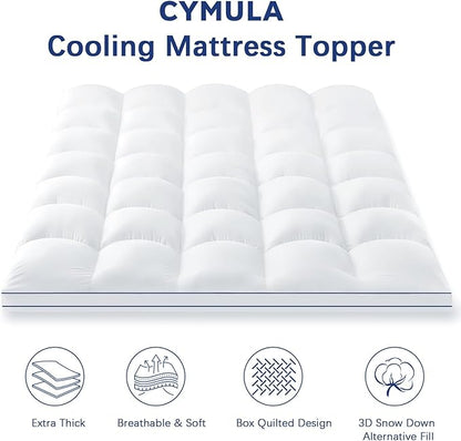 CYMULA Full XL Mattress Topper, Extra Thick Pillow Top Mattress Topper, Cooling Mattress Pad Cover with 8-21 Inch Elasticated Deep Pockets, Firm Plush Down Alternative Fill Mattress Protector