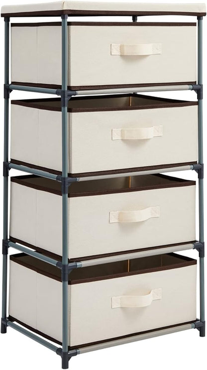 Juvale 4-Tier Dresser for Bedroom - 16.5 in L x 13 in W x 33 in H, Beige, Metal & Fabric - Freestanding Closet Organizer with Fabric Storage Drawers - Narrow Dresser & Cabinet with Drawers