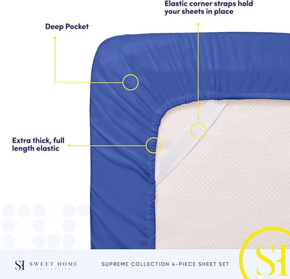 King Size Sheets - Breathable Luxury Bed Sheets with Full Elastic & Secure Corner Straps Built In - 1800 Supreme Collection Extra Soft Deep Pocket Bedding Set, Sheet Set, King, Royal Blue