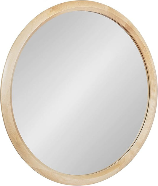 Kate and Laurel Pao Modern Round Wood Wall Mirror; 28; Natural Wood; Decorative Scandinavian Circle Mirror for Robust Wall Decor