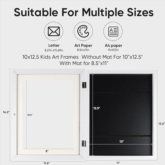 [4-Pack]Kids Artwork Frames Changeable - Kids Art Frame,Kids Art Frames Front Opening Holds 150,Children Art Projects Kids Art Frames,10x12.5 Picture Frame for Display Kid Art Work,With Storage(White)