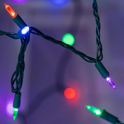 YULETIME 200 Multicolor LED Christmas Lights with Green Wire, Pack of 2 Strands 33 Feet 100 Lights UL Certified Holiday String Light Set