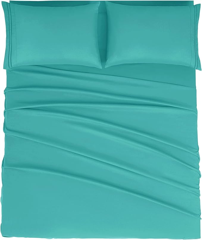 Mejoroom Queen Size Sheet Set - Hotel Luxury 1800 Bedding Sheets & Pillowcases - Deep Pocket Fitted Sheet, Soft, Breathable, Wrinkle & Fade Resistant - 4 Piece (Queen, Teal)