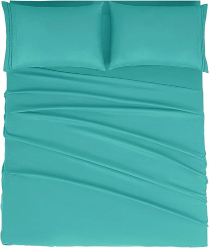 Mejoroom Queen Size Sheet Set - Hotel Luxury 1800 Bedding Sheets & Pillowcases - Deep Pocket Fitted Sheet, Soft, Breathable, Wrinkle & Fade Resistant - 4 Piece (Queen, Teal)