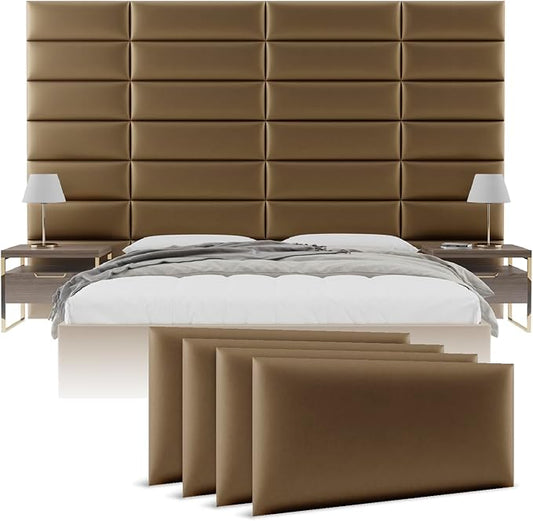 Vänt Upholstered Wall Panels - Queen/Full Size Wall Mounted Headboards - Metallic Gold - Set of 4 Panels (Each Individual Panel 30"x11.5")