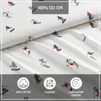 Eddie Bauer - Full Sheets, Cotton Flannel Bedding Set, Brushed for Extra Softness, Cozy Home Decor (Ski Slope, Full)
