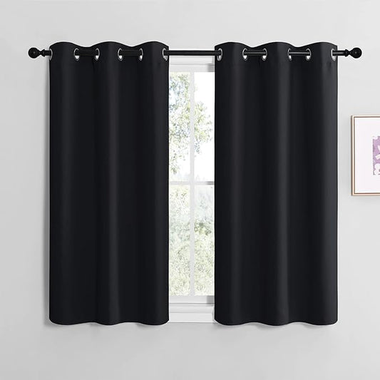 NICETOWN Blackout Curtain Panels for Bedroom, Black, 2 Panels, W29 x L30-inch, Thermal Insulated Grommet Top Blackout Draperies and Drapes for Basement