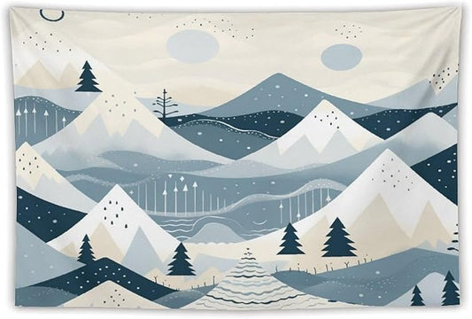 Tapestry Snow Mountain Scandinavian Winter Vintage Aesthetic Tapestry Wall Hanging Rustic Country Holiday Tapestry Wall Hanging Wall Art for Bedroom Living Room Decor Home Decor Landscape 60"x90"